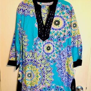 LOT BUNDLE of FOUR 4 WOMEN’S TOPS-Size M Colorful Prints Boho Tie-Dye Sequins